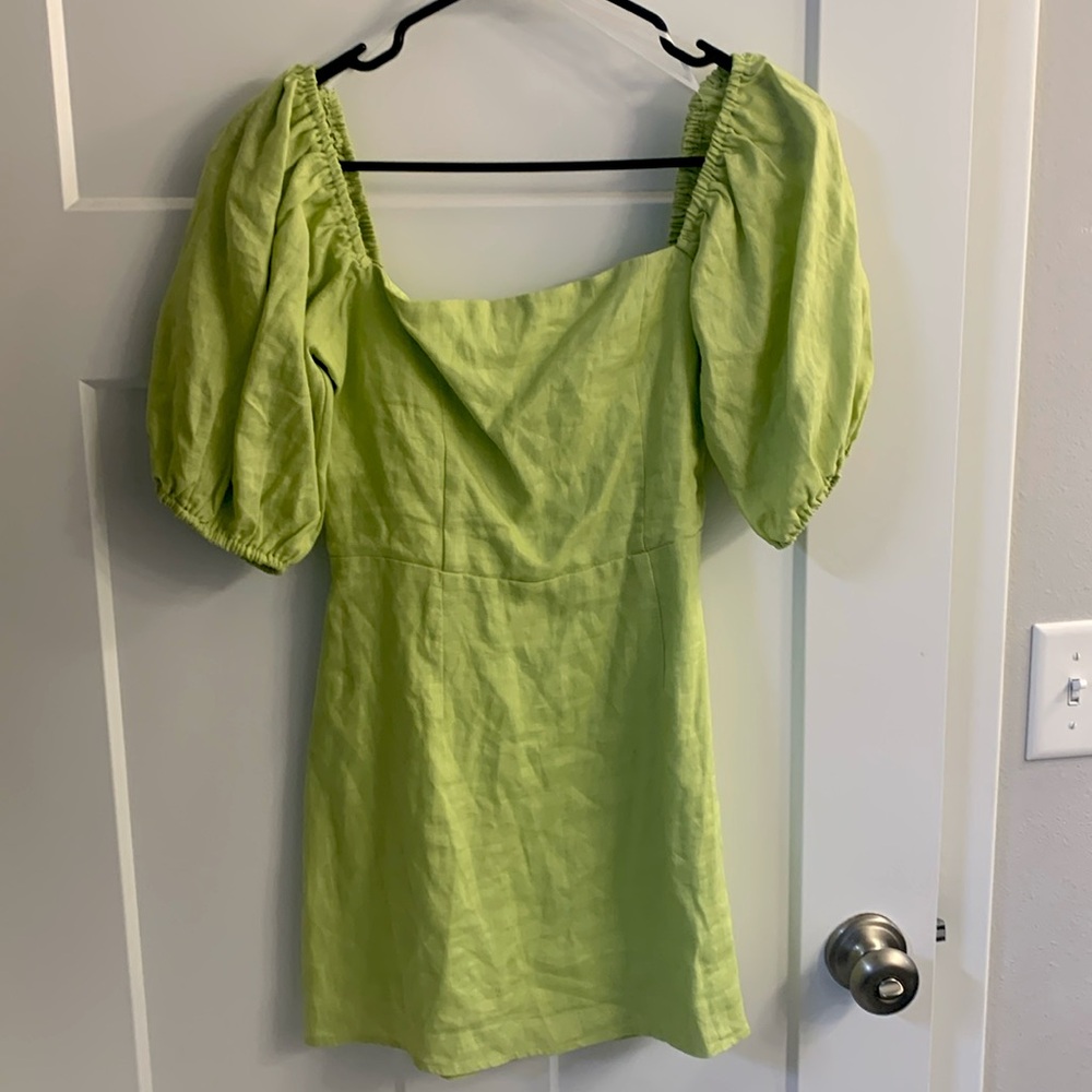 Verge Girl Lime Puff Sleeve Square Neck Mini Dress